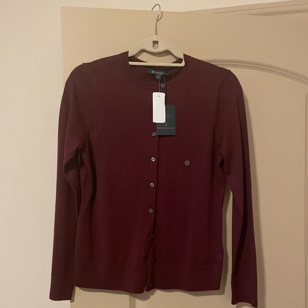 Brooks Brothers - Garnet/Maroon classic Marino Will cardigan sweater - Size S